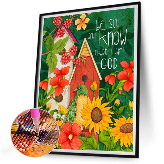 Green Bird And House - Full Round Drill Diamond Painting 30*40CM