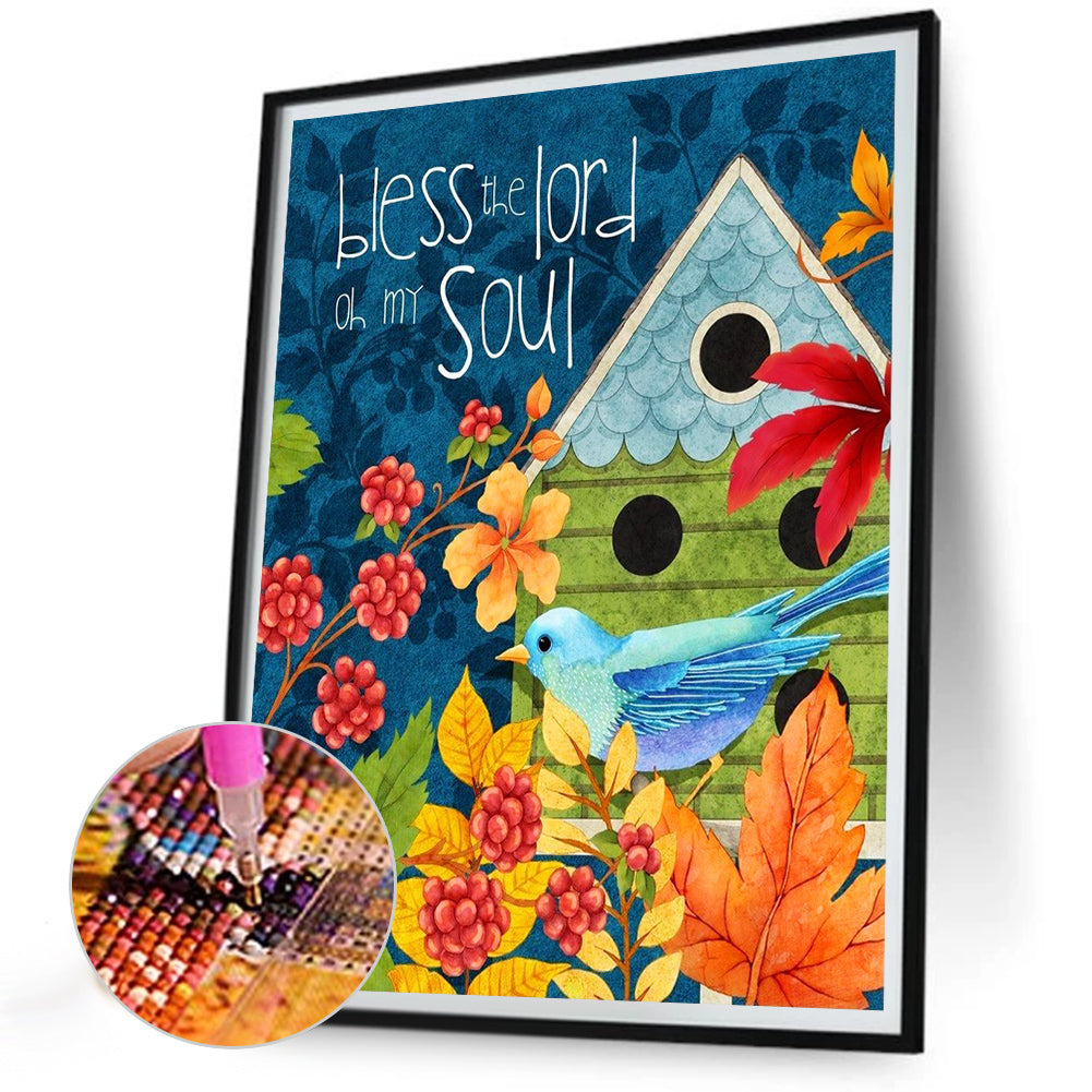 Blue Bird And House - Full Round Drill Diamond Painting 30*40CM