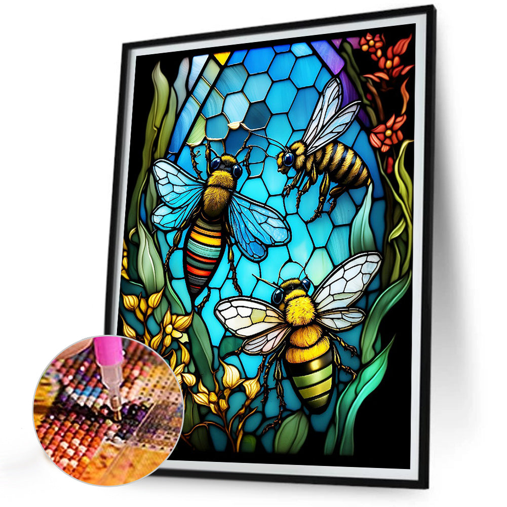 Bee Glass Painting - Full Round Drill Diamond Painting 30*40CM