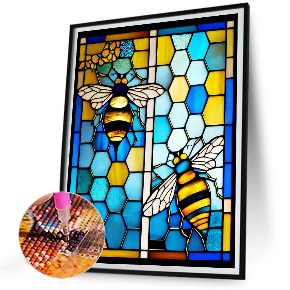 Bee Glass Painting - Full Round Drill Diamond Painting 30*40CM