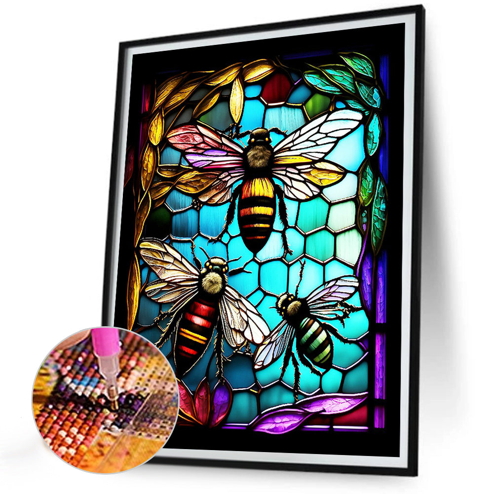 Bee Glass Painting - Full Round Drill Diamond Painting 30*40CM