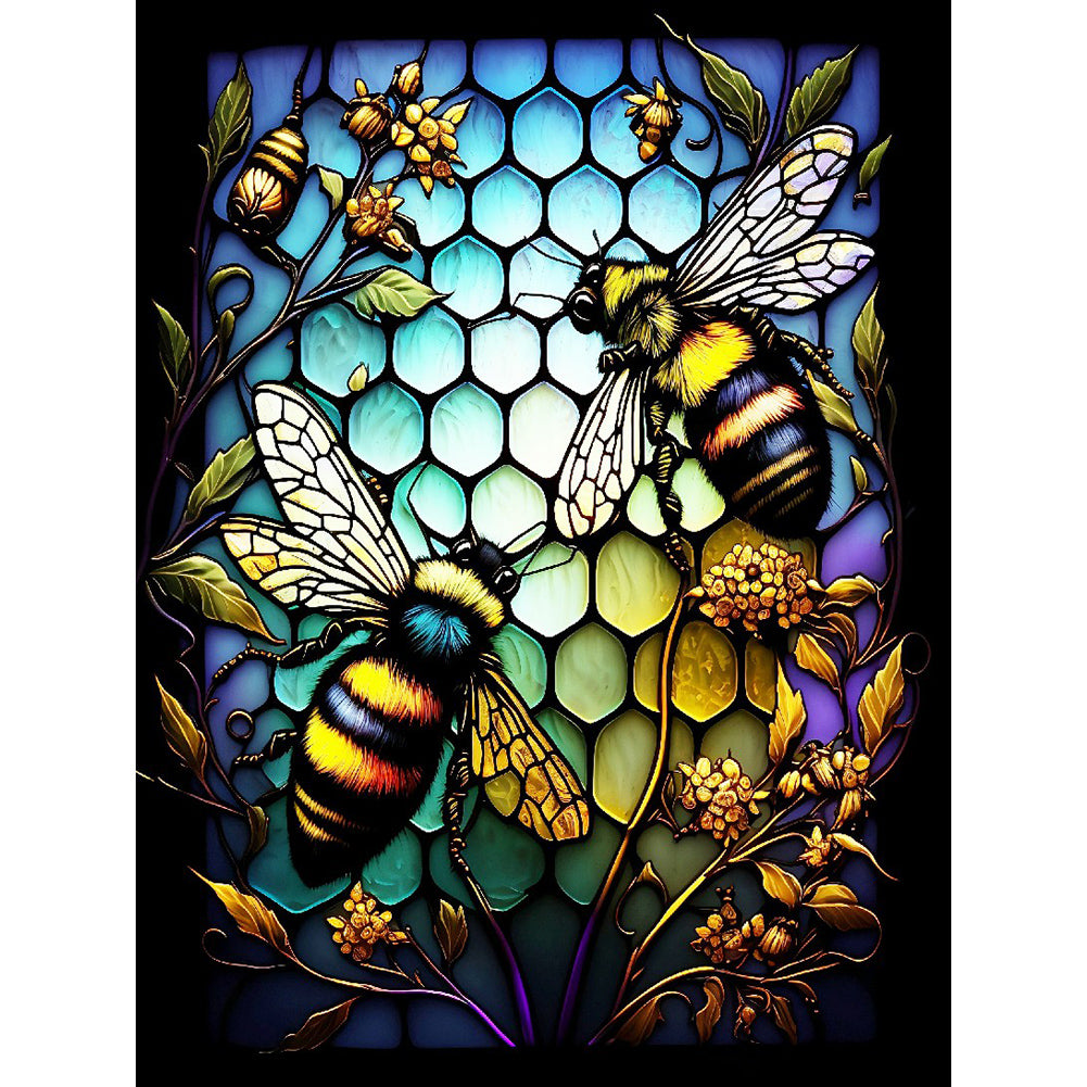 Bee Glass Painting - Full Round Drill Diamond Painting 30*40CM