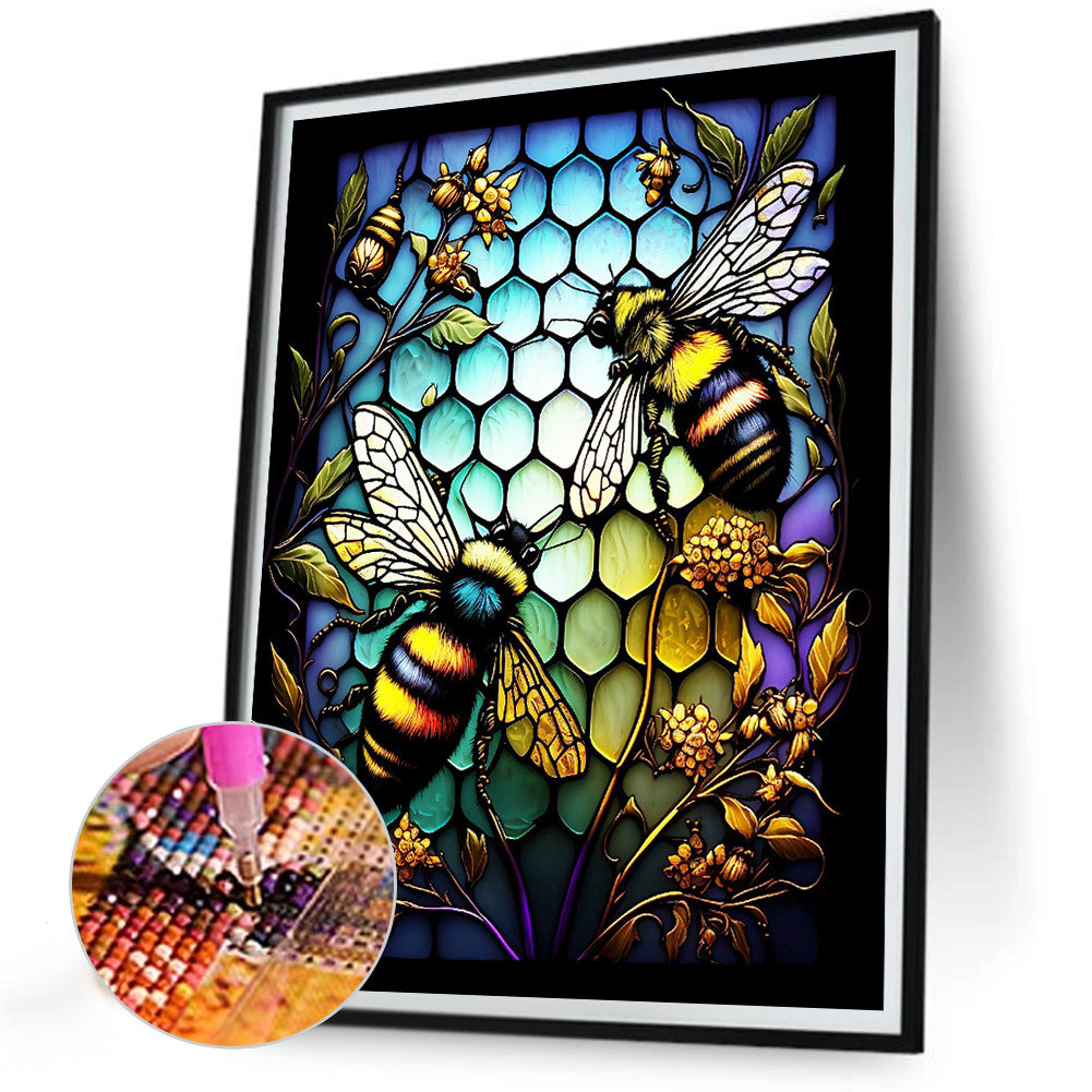 Bee Glass Painting - Full Round Drill Diamond Painting 30*40CM