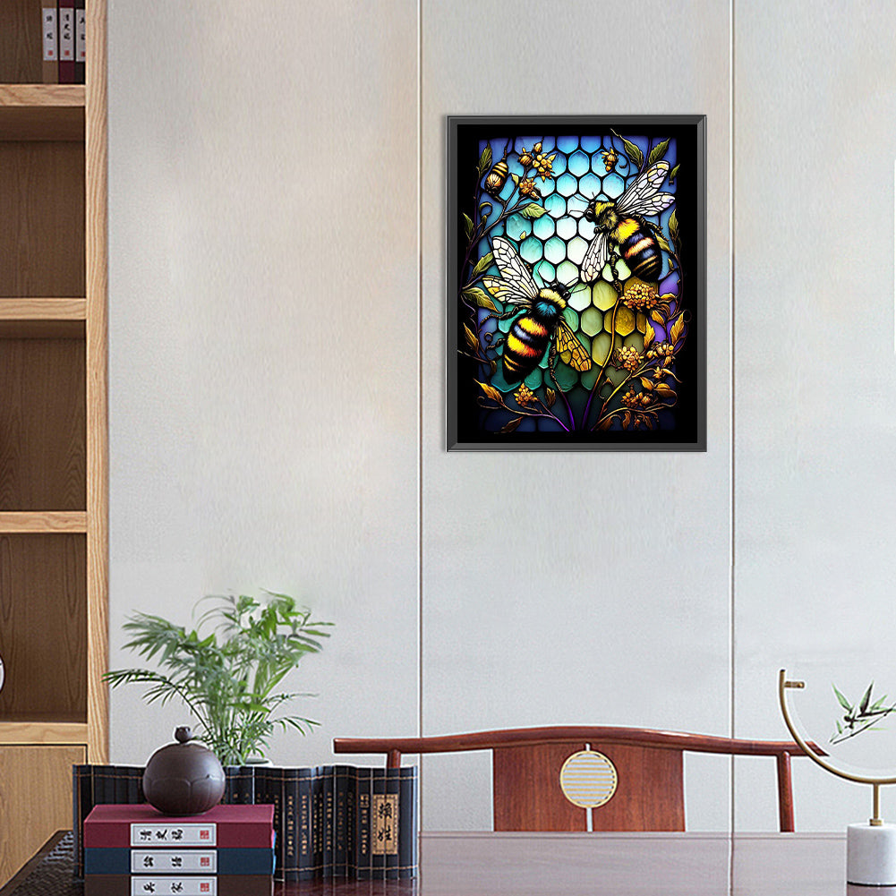 Bee Glass Painting - Full Round Drill Diamond Painting 30*40CM