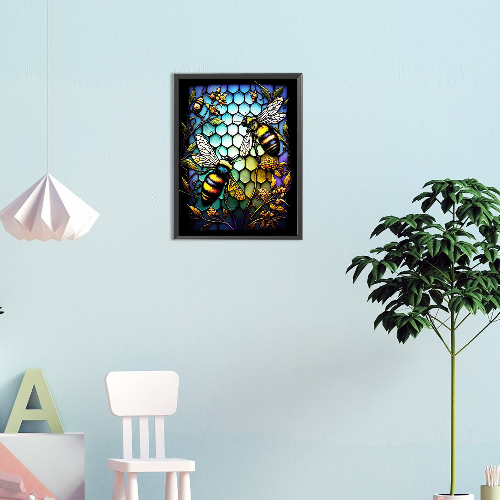 Bee Glass Painting - Full Round Drill Diamond Painting 30*40CM