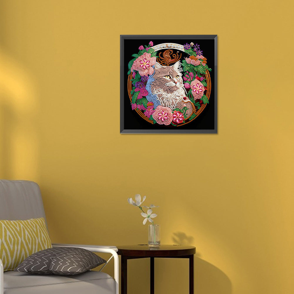 Rich Flower Cat - Special Shaped Drill Diamond Painting 30*30CM