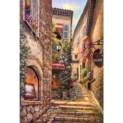 Scenic Cottage Street - Full Round Drill Diamond Painting 50*70CM