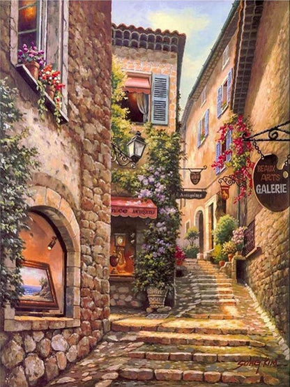 Scenic Cottage Street - Full Round Drill Diamond Painting 50*70CM