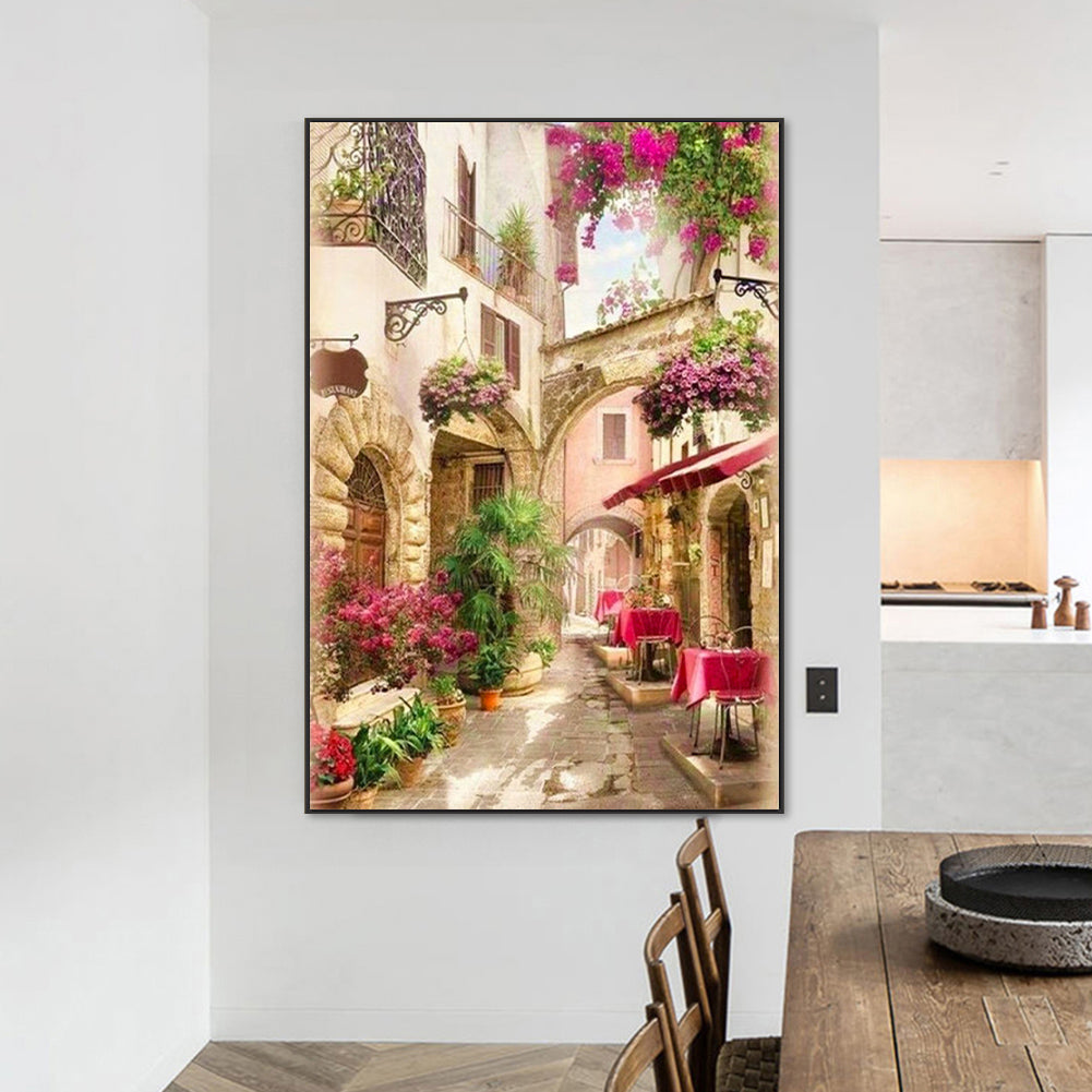 Scenic Cottage Street - Full Round Drill Diamond Painting 50*70CM