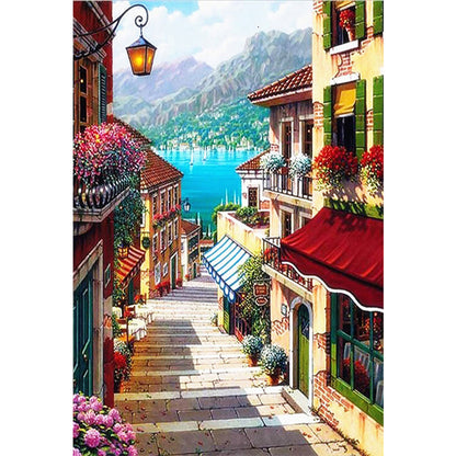 Scenic Cottage Street - Full Round Drill Diamond Painting 50*70CM
