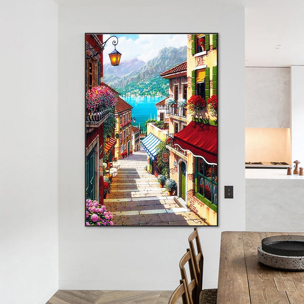 Scenic Cottage Street - Full Round Drill Diamond Painting 50*70CM