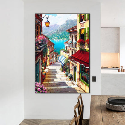 Scenic Cottage Street - Full Round Drill Diamond Painting 50*70CM