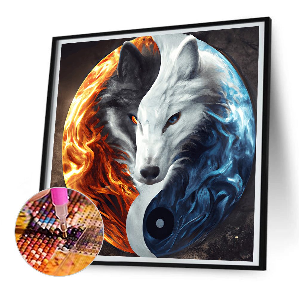 Yin Yang Symbol Two Wolves - Full Round Drill Diamond Painting 30*30CM
