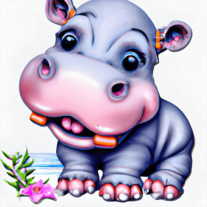 Baby Hippopotamus - Full Round Drill Diamond Painting 30*30CM