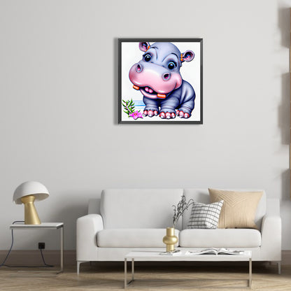Baby Hippopotamus - Full Round Drill Diamond Painting 30*30CM