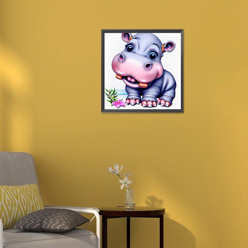 Baby Hippopotamus - Full Round Drill Diamond Painting 30*30CM