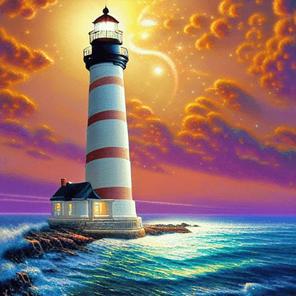 Cross Sea Lighthouse - Full Round Drill Diamond Painting 30*30CM