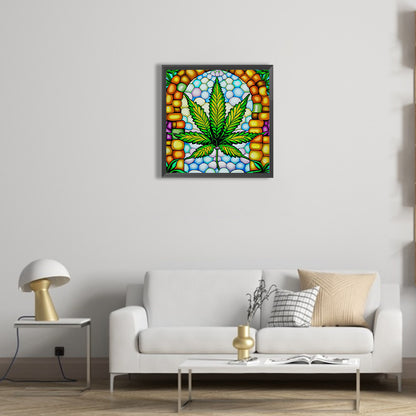 Stained Glass Art Marijuana - Full Round Drill Diamond Painting 40*40CM