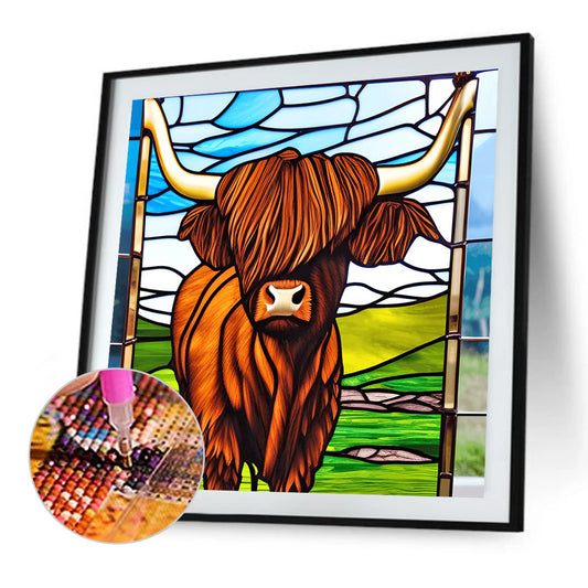 Stained Glass Art Highland Cows - Full Round Drill Diamond Painting 40*40CM