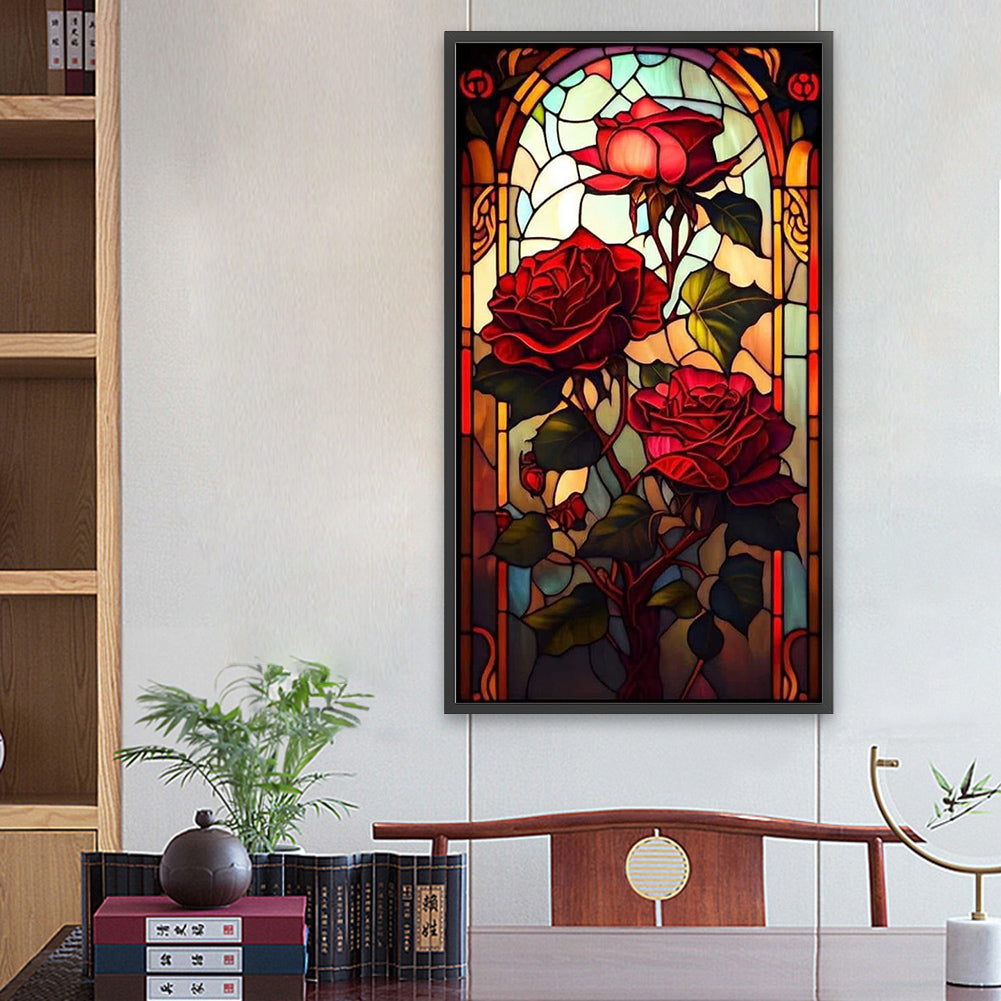 Rose Glass Painting - Full Round Drill Diamond Painting 40*70CM