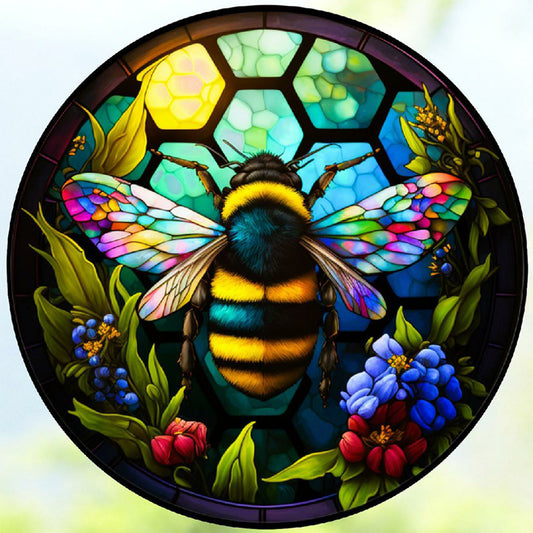 Round Plate Glass Bee - Full Round Drill Diamond Painting 30*30CM