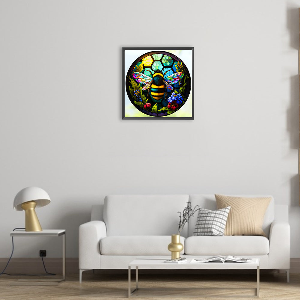 Round Plate Glass Bee - Full Round Drill Diamond Painting 30*30CM