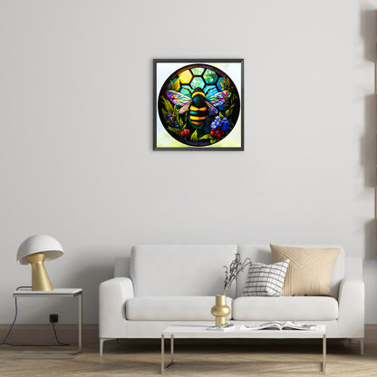 Round Plate Glass Bee - Full Round Drill Diamond Painting 30*30CM