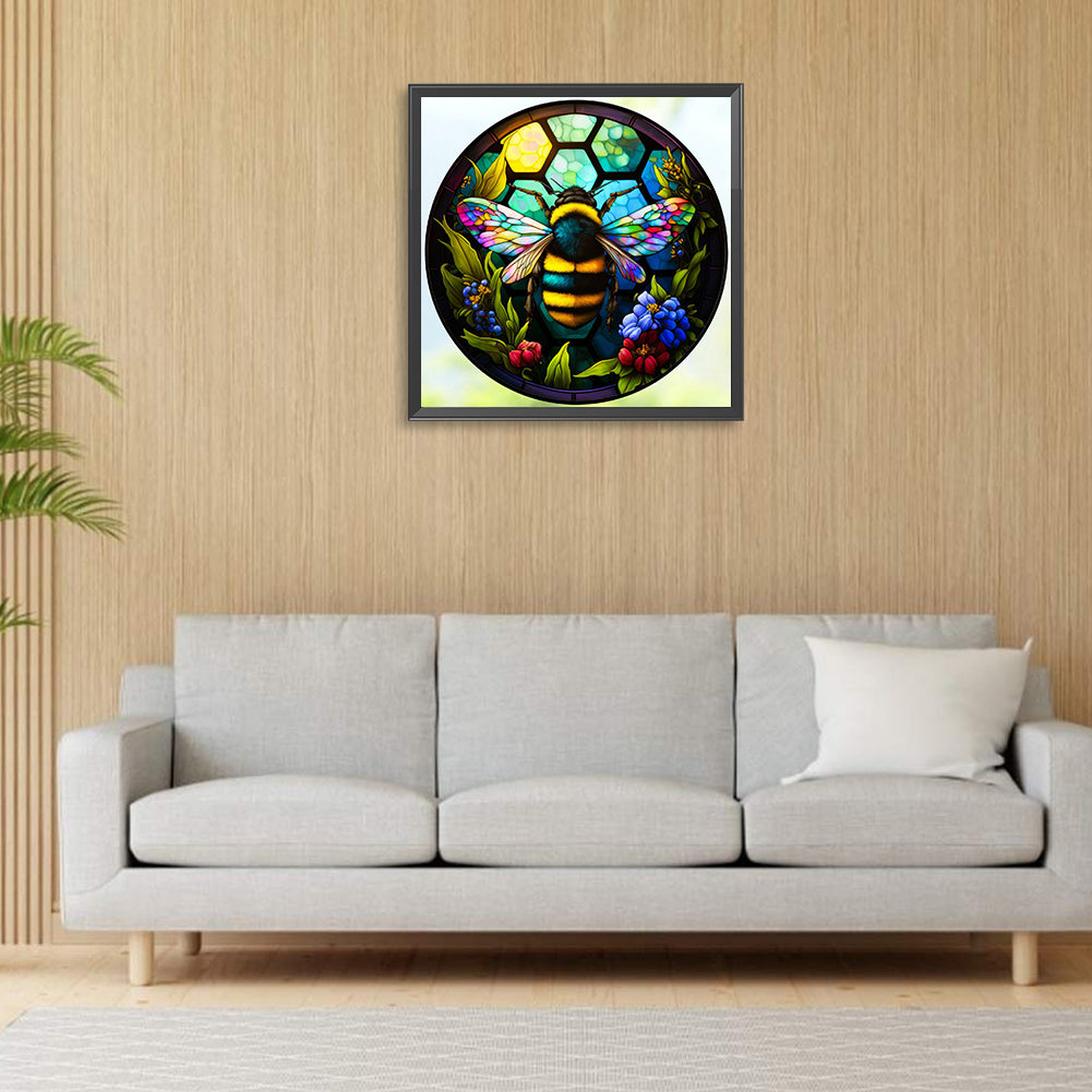 Round Plate Glass Bee - Full Round Drill Diamond Painting 30*30CM