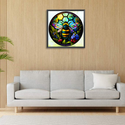 Round Plate Glass Bee - Full Round Drill Diamond Painting 30*30CM