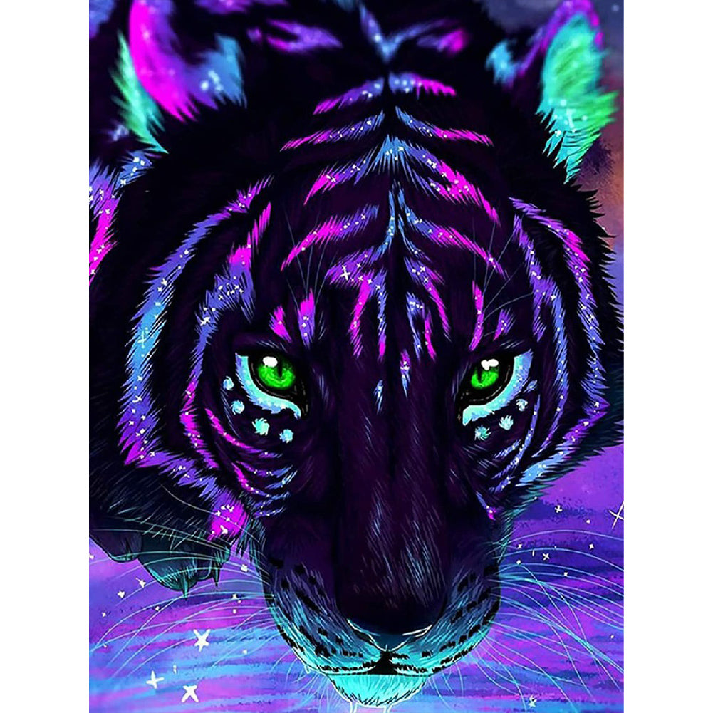 Dark Purple Tiger Head - Full Round Drill Diamond Painting 30*40CM
