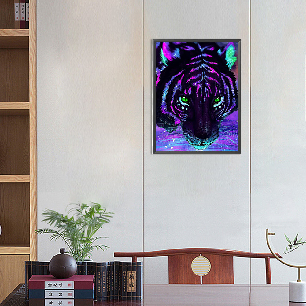 Dark Purple Tiger Head - Full Round Drill Diamond Painting 30*40CM