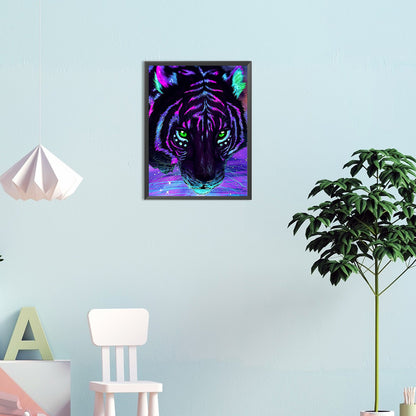 Dark Purple Tiger Head - Full Round Drill Diamond Painting 30*40CM