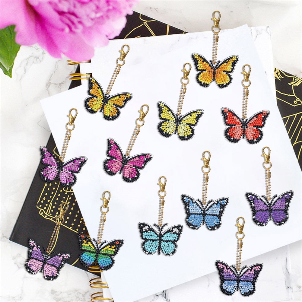 12pcs Diamond Art Key Rings Hanging Ornaments 5D DIY Butterfly Bag Pandant Gifts