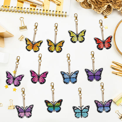 12pcs Diamond Art Key Rings Hanging Ornaments 5D DIY Butterfly Bag Pandant Gifts