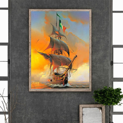 Sailing Boat - Full Round Drill Diamond Painting 30*40CM