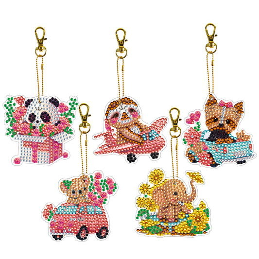 5pcs Diamond Art Key Rings Art Craft 5D Double Sided DIY Hanging Ornaments Gifts