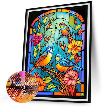 Flower And Bird Glass Painting - Full Round Drill Diamond Painting 30*40CM