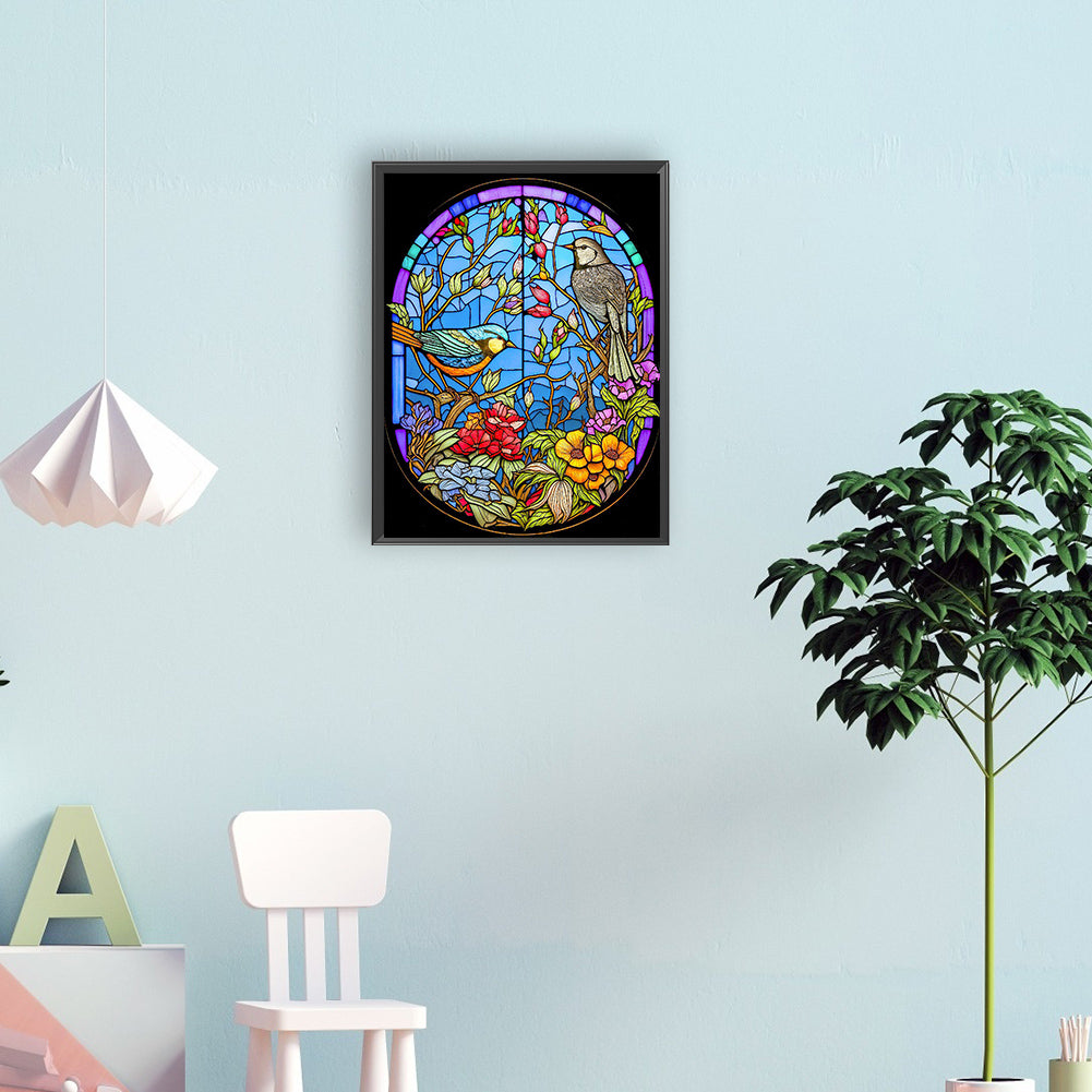 Flower And Bird Glass Painting - Full Round Drill Diamond Painting 30*40CM