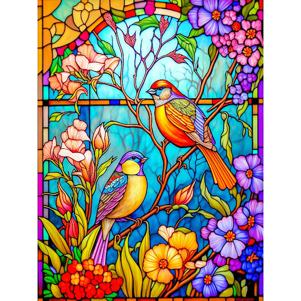 Flower And Bird Glass Painting - Full Round Drill Diamond Painting 30*40CM