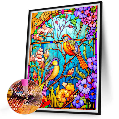 Flower And Bird Glass Painting - Full Round Drill Diamond Painting 30*40CM