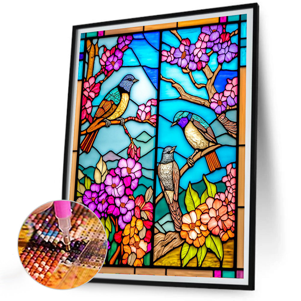 Flower And Bird Glass Painting - Full Round Drill Diamond Painting 30*40CM