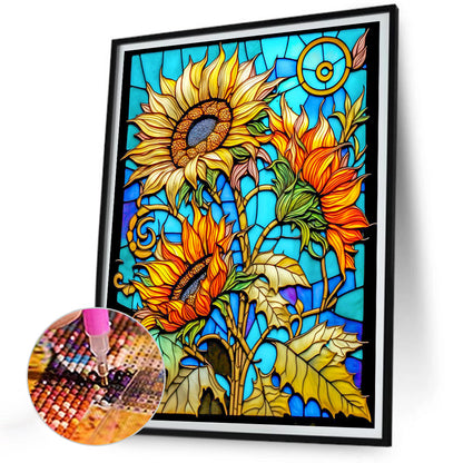 Sunflower Glass Painting - Full Round Drill Diamond Painting 30*40CM