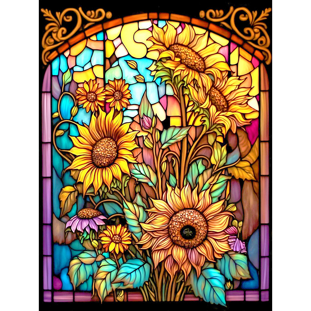 Sunflower Glass Painting - Full Round Drill Diamond Painting 30*40CM