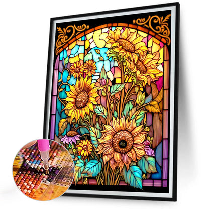 Sunflower Glass Painting - Full Round Drill Diamond Painting 30*40CM