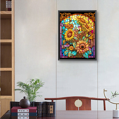 Sunflower Glass Painting - Full Round Drill Diamond Painting 30*40CM