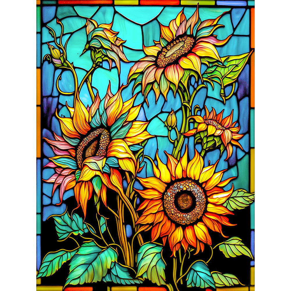 Sunflower Glass Painting - Full Round Drill Diamond Painting 30*40CM