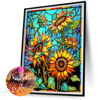 Sunflower Glass Painting - Full Round Drill Diamond Painting 30*40CM