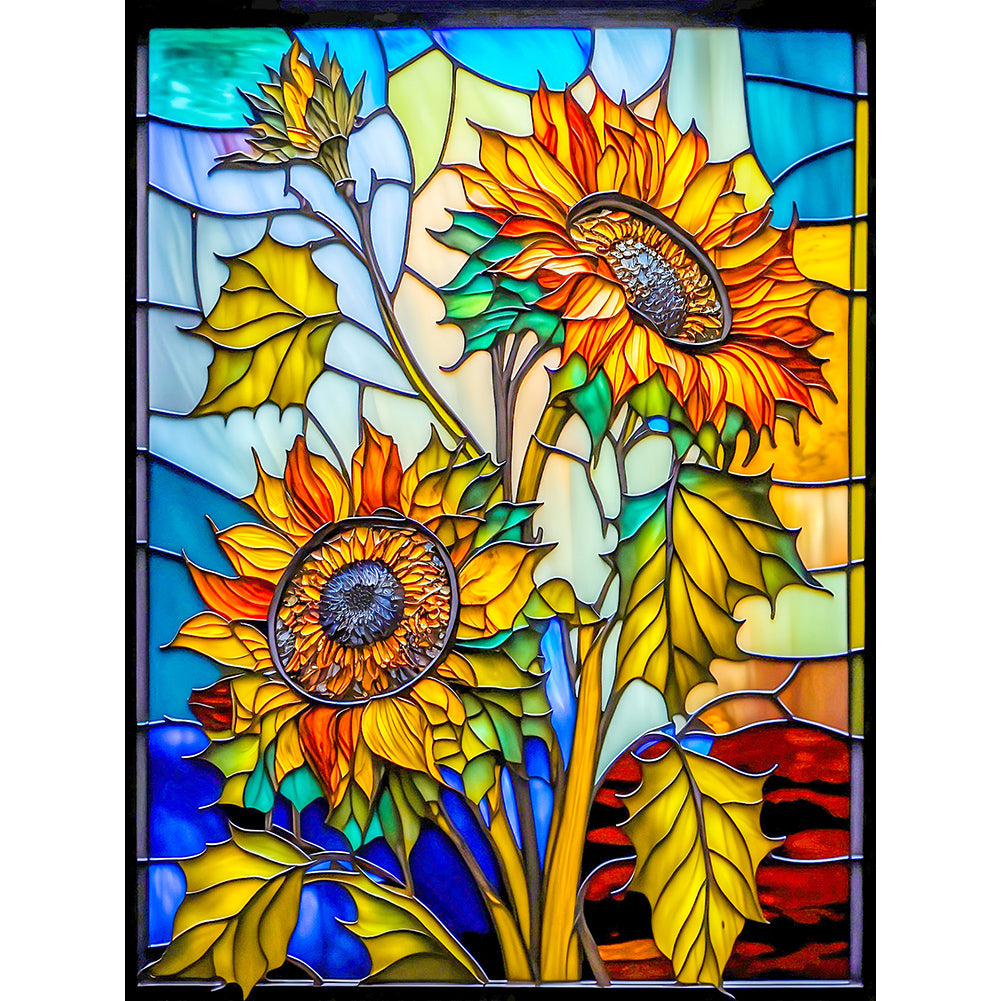 Sunflower Glass Painting - Full Round Drill Diamond Painting 30*40CM