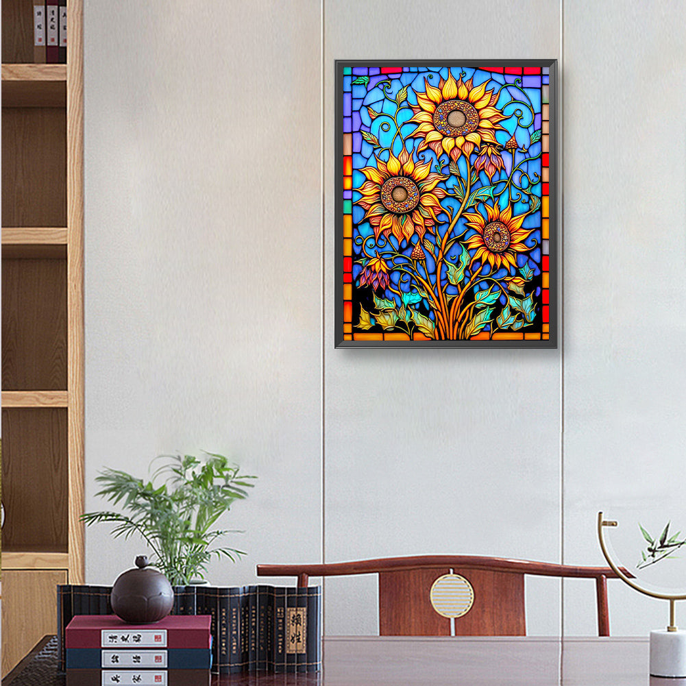 Sunflower Glass Painting - Full Round Drill Diamond Painting 30*40CM