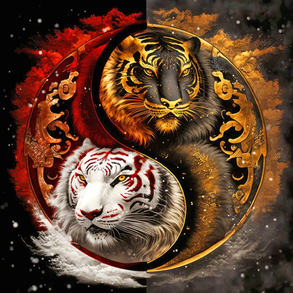 Yin Yang White Tiger And Black Tiger - Full Round Drill Diamond Painting 40*40CM